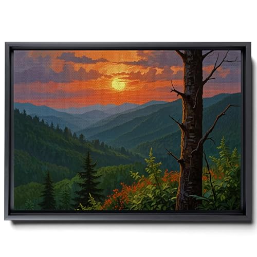 Forest Sunrise Wall Art Decor Great Smoky Mountains Photo Prints National Park Landscape, Canvas Prints Artwork Framed for Bedroom Living Room, Natural Gifts, Arts