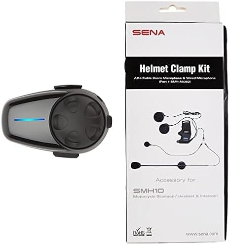 Sena SMH10-11 Motorcycle Bluetooth Headset/Intercom with Universal Microphone Kit (Single) and SMH-A0302 Helmet Clamp Kit with Boom and Wired Microphones for SMH10 Bluetooth Headset