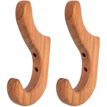 Teak Wood Wall Hooks, 2 Pack Coat Hooks Wall Mounted, Teak Wooden Heavy Duty Robe Hook Hat Rack, Hook for Hanging Bathroom Towels Clothes Hanger