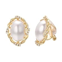 Yoursfs White Large Pearl Clip on Earrings for Women 18k Gold Plated Hypoallergenic Non Pierced Earrings Fashion Sparkly Jewelry