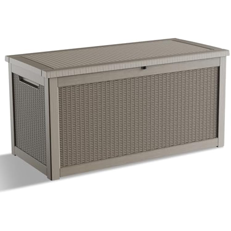 320 Gallon Waterproof Outdoor Storage Box, UV Resistant Resin Deck Box with Hydraulic Rod for Reinforced Stability, Perfect for Patio, Garden, and PoolGrey,320 Gallon