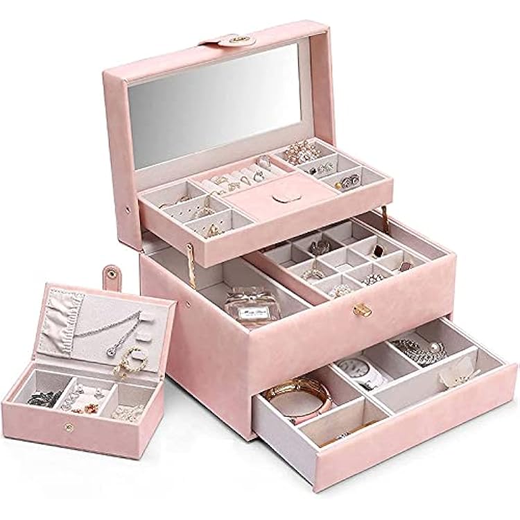 Jewelry Boxes Jewelry Box,Large-Capacity Jewelry Storage Box,Clead Jewelry Storage Box GirlWoman Earrings,Necklace Bracelet Pink,Grey Jewelry Box for Women Color : B