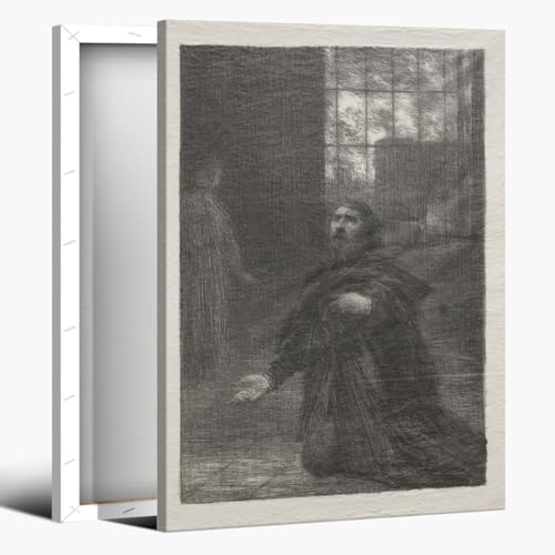 Retro French Wall Art Henri Fantin-Latour Rienzis Prayer 1886 Prints Abstract Canvas Dorm Posters Black White Painting Aesthetic Pictures Bedroom Living Room Wall Decor 8x12inch Framed