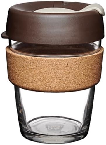 KeepCup Reusable Coffee Cup - Brew Tempered Glass and Natural Cork, M 12oz/340ml - Almond