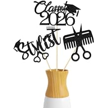 Barber Class of 2026 Centerpiece Sticks, Cosmetology School Graduation Decorations, Hairstylist Graduation Party Supplies Black 12Pcs