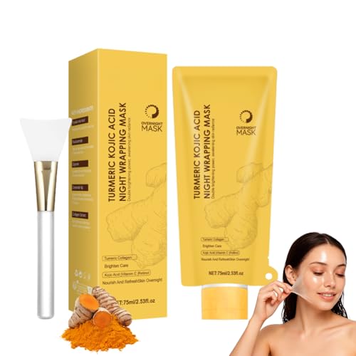 Turmeric Kojic Acid Overnight Mask - With Brush for Easy Application, Nourishes & Revitalizes Skin Overnight, Convenient Packaging - 75ml 1PC