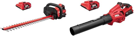 SKIL PWR CORE 40 Brushless 40V Cordless Hedge Trimmer and Leaf Blower Kit with Dual Action Blade (HT4221-10) and Variable Speed with Power Boost (BL4713C-11)