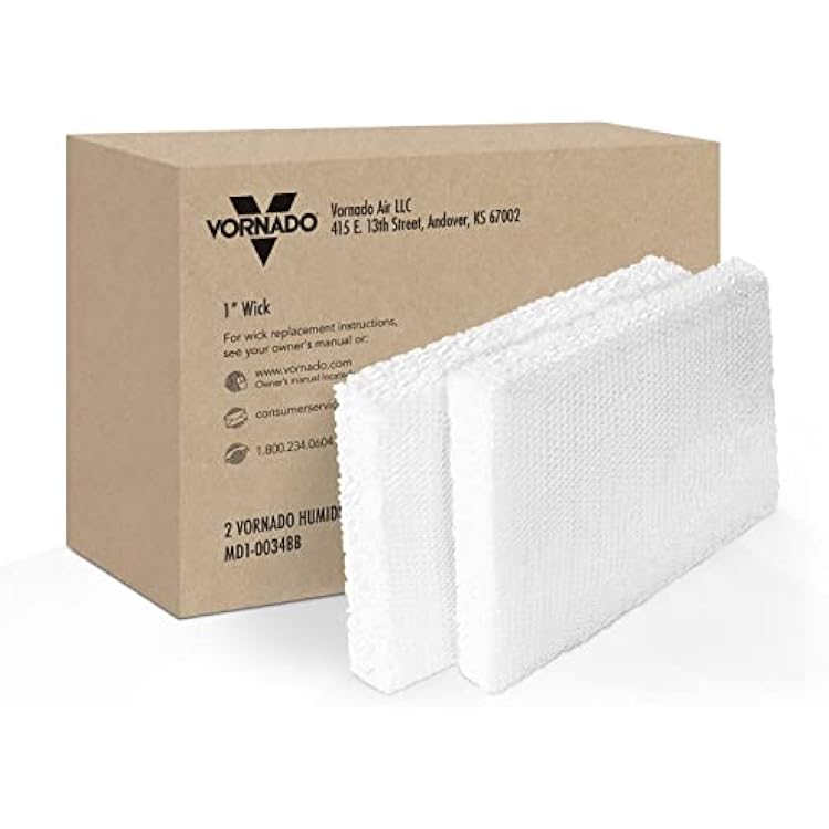 Vornado MD1-0034 Replacement Humidifier Wick 2-Pack, 1-Inch Thick, Replace at Recommended Intervals for Best Performance, Disposable, Genuine Fit for Select Evaporative Humidifiers, White