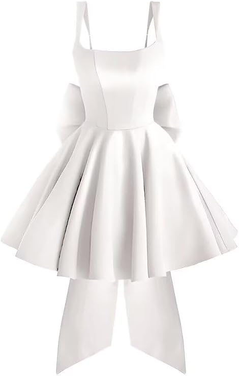 Tianzhihe Satin Homecoming Dresses with Bow Back Square Neck Spaghetti Straps Short A Line Cocktail Dress for Women