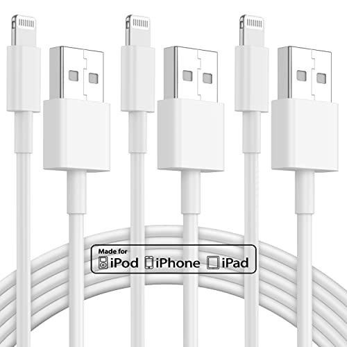 3pack 1ft iPhone Charger, Car Apple Carplay Cable, 1FT Car Charger Cord, USB A to Lightning Cable Compatible for iPhone 14 13 12 11 Pro Max XR XS X 8 7 6 Plus SE iPad Charging Cord,White