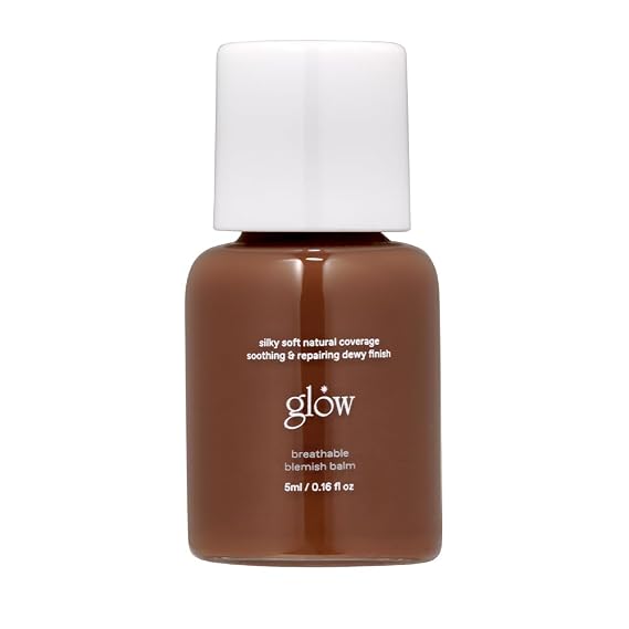glow mini breathable blemish balm #brown | deep-coverage bb cream & tinted moisturizer | skincare-like finish with green tea leaf water infusion | healthy radiant glow | non-comedogenic | 0.2 fl oz