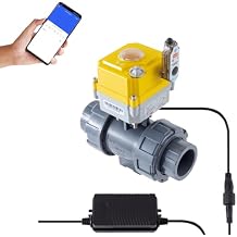 Smart electric valve 1 1/4 inch PVC joint ball valve Tuya APP smart wifi water shut-off valve DC24V AC110V-230V power adapter and power-off automatic return setting timing water valve DN32MM