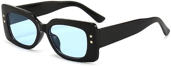 Star Rectangular Frame Wide Leg Sunglasses UV Resistant Sunglasses for Men and Women (Black Frame Blue Flakes)