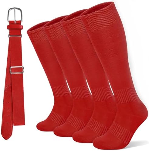 YSense Knee High Baseball Socks for Youth, Softball Soccer Calf Tube Socks & Belt Combo Set for Boys Girls Women Men Sports