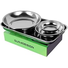 GURADESIGN Magnetic Tray 4-Piece, Large Magnetic Parts Tray and Round Magnetic Parts Tray Set, Stainless Steel Heavy Duty 9.5" W x 5.5''L Square and 6" 4" 3"Round Tools Tray