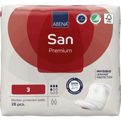 Abena San Premium Incontinence Pads, Light Absorbency, Sizes 1 to 3A, Size 3, 196 Count