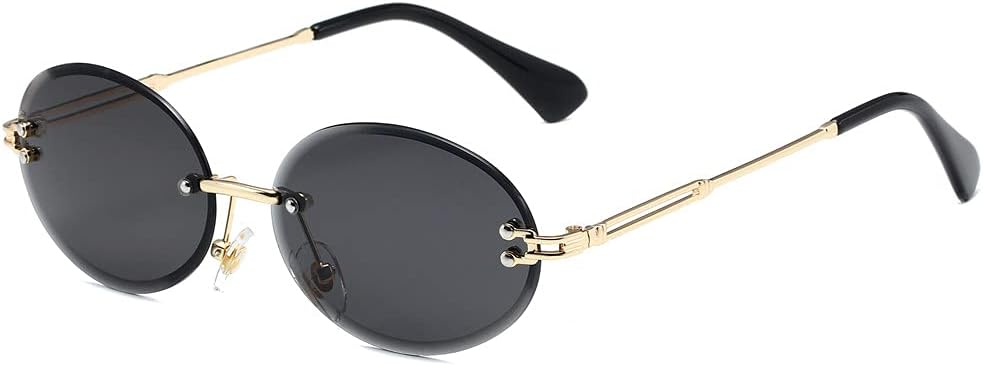 LASPOR Retro Oval Sunglasses for Women Men Fashion Vintage Gold Metal Frameless Rimless Glasses Tinted Lens UV400 Protection