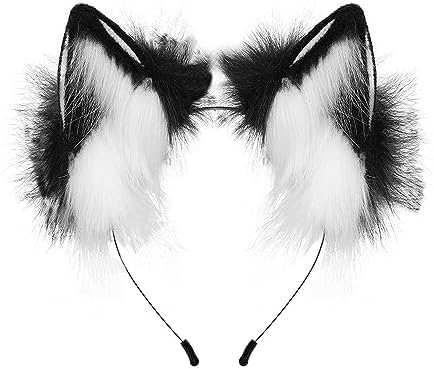 Handmade Faux Fur Animal Ears Headband - Fox, Wolf, Cat Designs, Long Fur Ears, Furry Headwear for Halloween Cosplay Costume