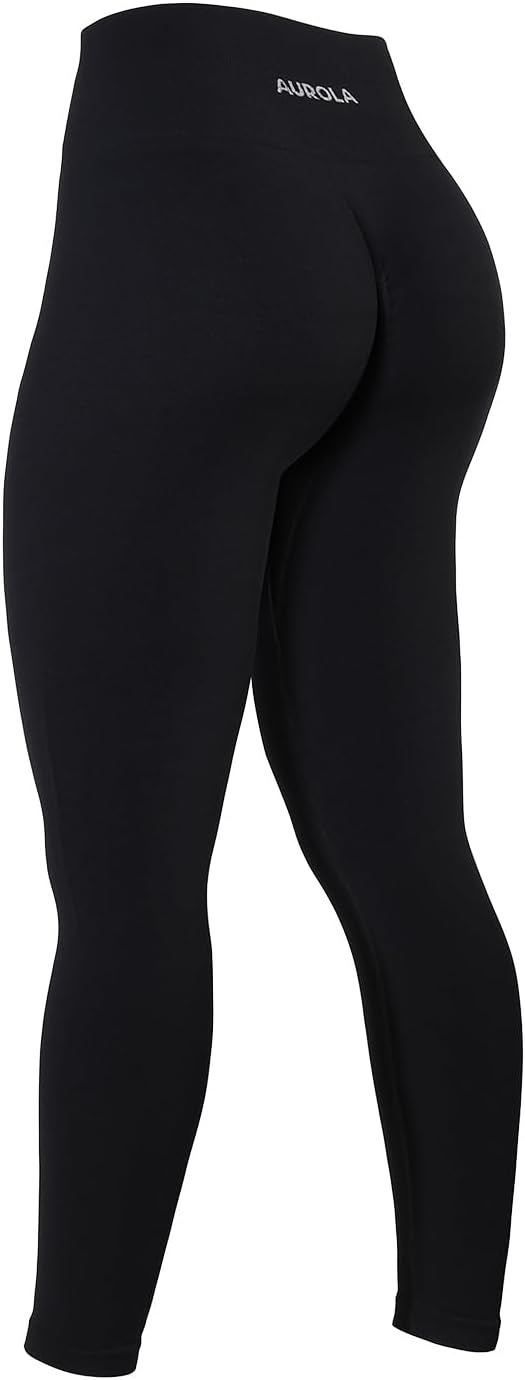 AUROLA Power Workout Leggings for Women Tummy Control Squat Proof Ribbed Thick Seamless Scrunch Active Pants