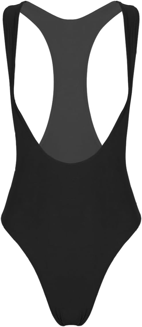 inlzdz Women's Sexy One Piece Sleeveless Open Bust High Cut Thong Leopard Bodysuit Swimsuit