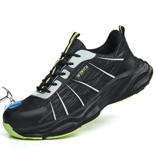 Hogent Steel Toe Shoes for Men Women Composite Toe Work Sneakers Indestructible Safety Tennis Shoes Lightweight Breathable Construction Sneakers Puncture Proof Air Cushion Ergonomic Design