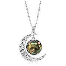 Alice in Wonderland Cheshire Cat Necklace Women Hundred Silver Moon Pendant Fashion Necklace Jewelry