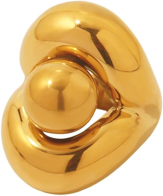 Kokoma Round Ball Chunky Gold-Tone Ring for Women Layered Statement Ring Exaggerated Oval Thick Dome Finger Band Geometric Stackable Rings Comfort Fit