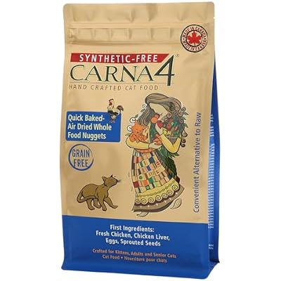 CARNA4 Air Dried Cat Food, Chicken Recipe, Quick Baked Whole Food Nutrition with Sprouted Seeds, Natural Probiotics & Enzymes, No Synthetics - 2lbs