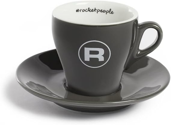 Rocket Espresso Coffee Cup & Saucer | 5oz | Flat White | Porcelain | Set of 2 | (Grey)