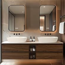 Bathroom Vanity - Floating Bathroom Vanity with Double Sinks Includes Above Counter Sink & Irregular Smart Mirror|Modern Log Style,Open Storage Rack,Hidden Handle(72IN)