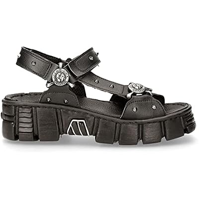 New Rock Boots BIOS120-V1 Unisex Metallic Black Vegan Leather Sandal Punk Rock