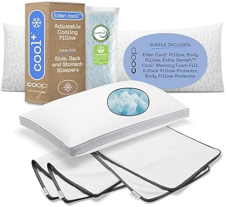 Coop Home Goods Cool+ Pillow, Body Pillow & Protector and 2-Pack UltraTech Protectors King Bundle