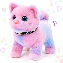Easfan Walking Kitty Stuffed Animal Interactive Rainbow Cat Meowing Tail Wagging Head Nodding Educational Plush Toy Easter Christmas Birthday Gifts for Toddlers Kids Girls, 7"