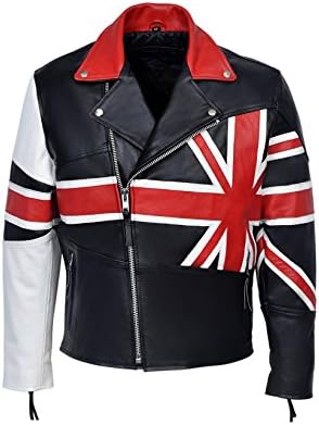 Smart Range Mens Brando Union Jack Motorcycle Biker Hide Real Leather Jacket