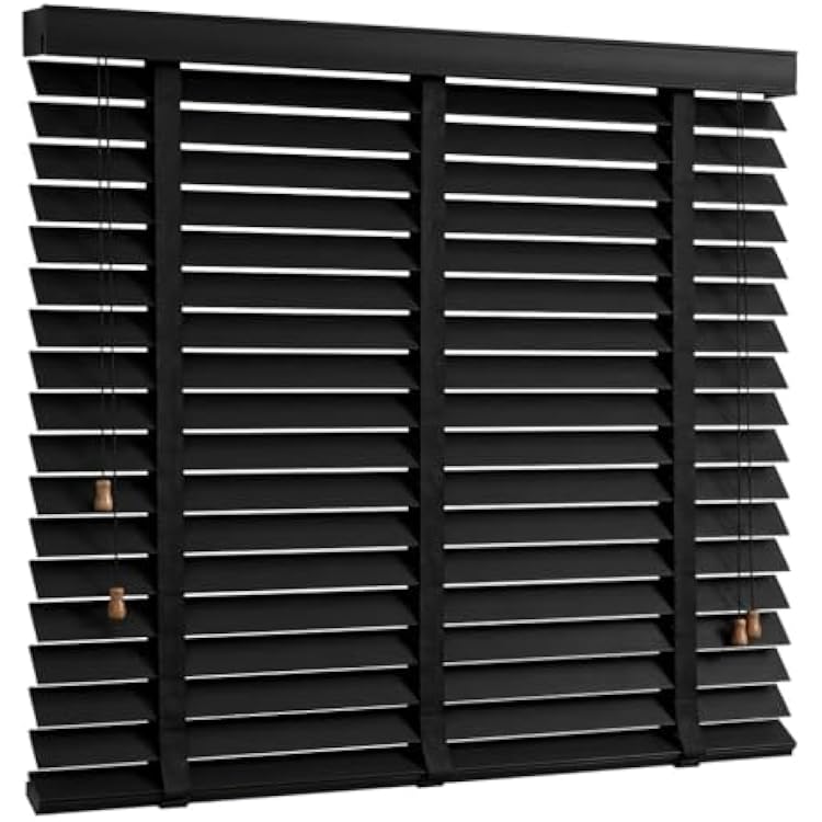 2 Slats Wood Blinds for Indoor Windows with Classic Valance, Custom Room Darkening Solid Wooden Venetian Horizontal Blinds & Shades for Indoor Windows, Office, Living Room, Bedroom