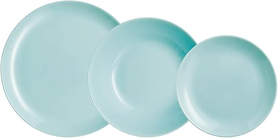 Luminarc Diwali Opal Turquoise 18 Piece Dinner Set for 6 People Opal Microwave Refrigerator Stackable