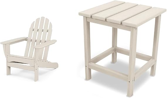 Polywood Adirondack Chair & 18" Side Table Bundle, Sand