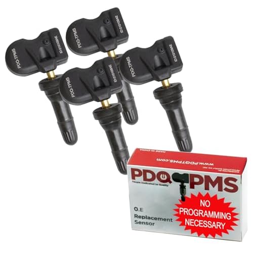 PDQ TPMS 433 MHZ Tire Pressure Sensor 4 Pack Rubber Stem for Chevy GMC Cadillac Buick Pontiac Direct Replacement for OE Part # 13533166 | 13542523