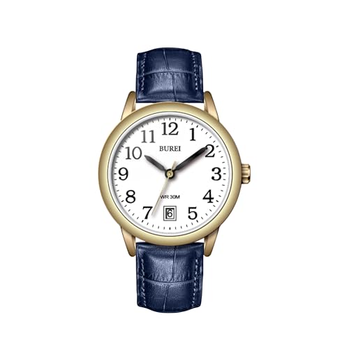 BUREI Womens Black Fashion Leather Strap Watch, Simple Nurse Watches, Unisex Watch