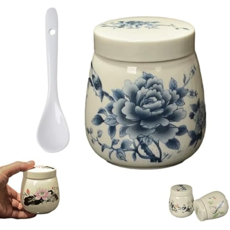 Coddled Egg Cups, Coddled Egg Cups with Lids, Vintage Ceramic Soft Boiled Egg Cooker, 220ml Porcelain Egg Coddler with Lid, Retro Table Treasure Chawanmushi Steamed Eggs Dish D