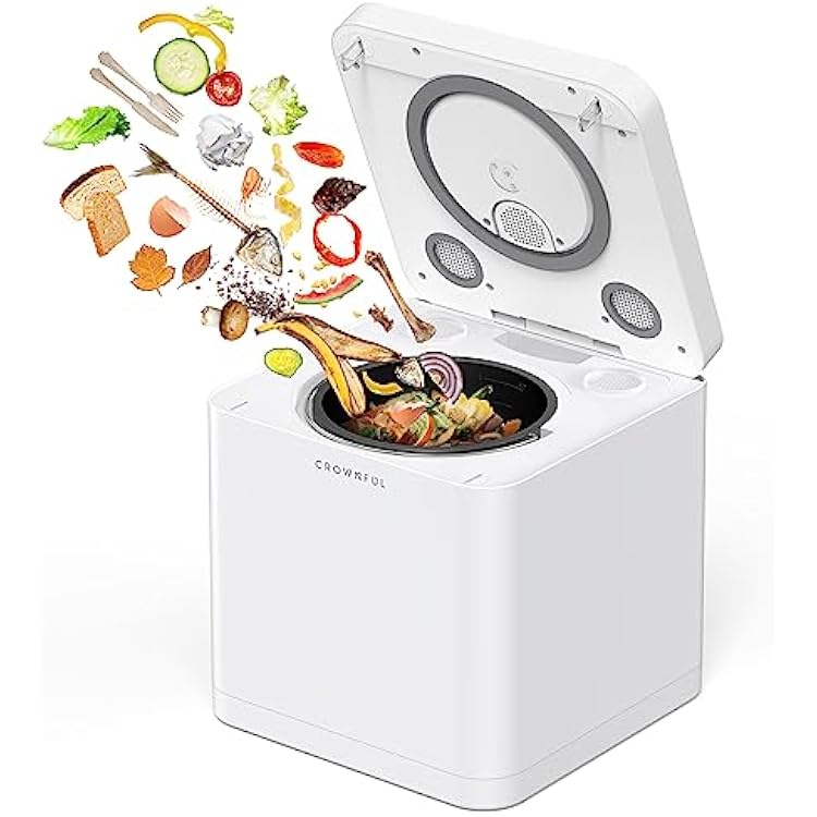 CROWNFUL Smart Waste Kitchen Composter with 3.3L Capacity, Turning Food Waste to Compost, Electric Compost Bin, Compost Machine Odorless for Countertop, Counter, Food Cycler Composter, Indoor, White