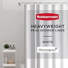 Rubbermaid White Shower Curtain Liner, Waterproof Heavyweight PEVA Shower Liner for Bathroom, with Magnets and Rustproof Black Grommets, 70x72, Standard Size, White