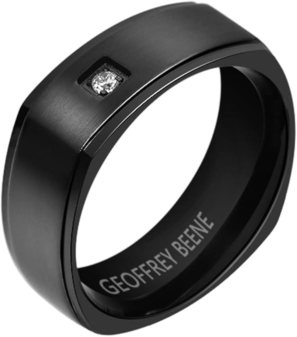 Geoffrey Beene Men's Stainless Steel Euro Shank Ring With Cubic Zirconia, 8mm Wide, 2mm Thick