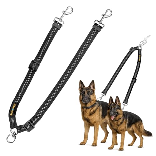 MingXpet Double Dog Leash for Two Dogs, No Pull Dog Leash, 360 Swivel No Tangle for Large Dogs Walking & Training, Shock Absorbing Reflective Bungee, Black