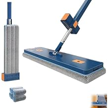 Big Flat mop, Wet and Dry Big Flat mop, Stainless Steel Long Handle Microfiber Big Flat mop, 360 Rotating Adjustable mop, Multifunctional Wet and Dry Household Tools (Blue+4cloth)
