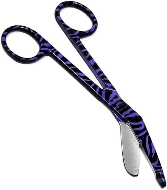 Lister Bandage Scissors 5.5" Nurse Vet Tech Gift - Made of Stainless Steel - First Aid, Used For Cutting Gauze, Tape, Clothing Bandages, Vet Wrap Adhesive Removal,  in Zebra Pattern, Purple