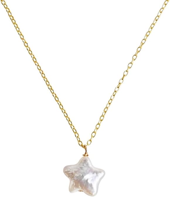 Natural Baroque Pearl Necklace for Women, Star Shaped Pearl Necklace Jewelry Pentagram Baroque Pearl Jewelry Gift for Mom Lover Her(925 Sterling Silver with Gold Plated