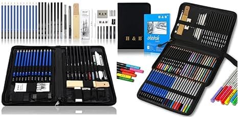 H & B 72-Piece Professional Art Pencil Supply Set and 40 Piece Professional Sketch Pencil Drawing Kit