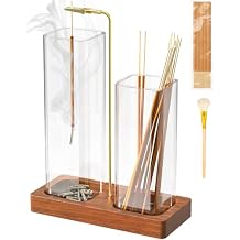 2 in 1 Incense Holder with 7.8" & 5.9" Glass Jars, Large Incense Holder for Sticks, Upside Down Incense Burner with Ash Catcher & Storage for Meditation Yoga Spa Home Decor - 20 Incense Sticks & Brush