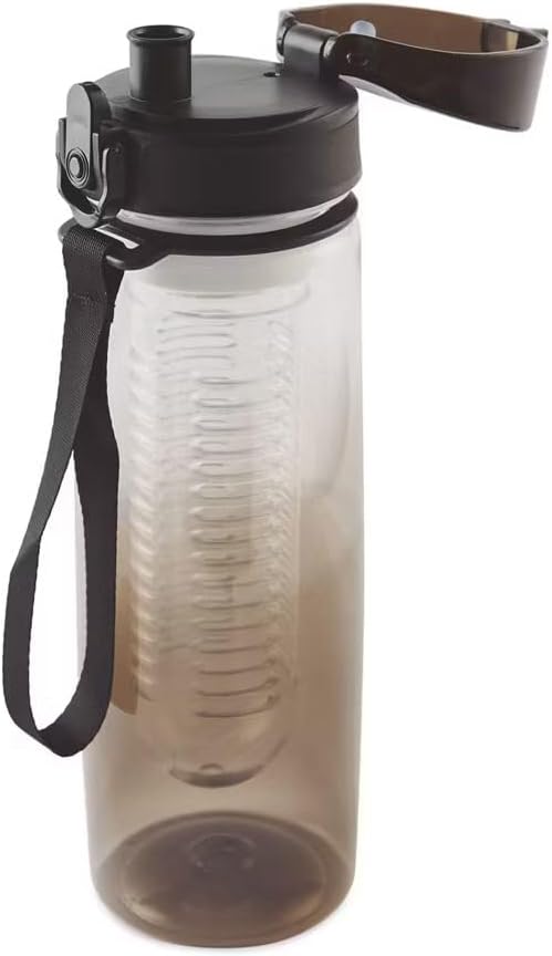 Flavour Infused Drinking Bottle – 700ml Fruit Infuser Water Bottle – Leakproof Sports Bottle with Infusion Chamber – BPA Free – Available in Blue, Black, Green, Purple (Black)